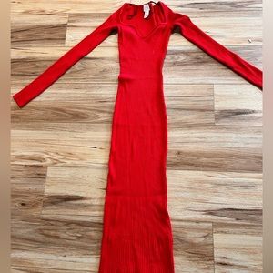 Red Knit Long Sleeve Maxi